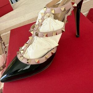 Valentino Garavani Black and Pink Studded Heels